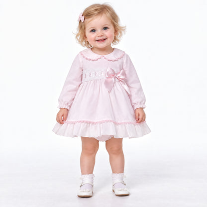 Baby Girls Pale Pink Lace Waist Dress and Pants Set