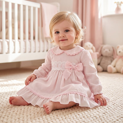 Baby Girls Pale Pink Lace Waist Dress and Pants Set