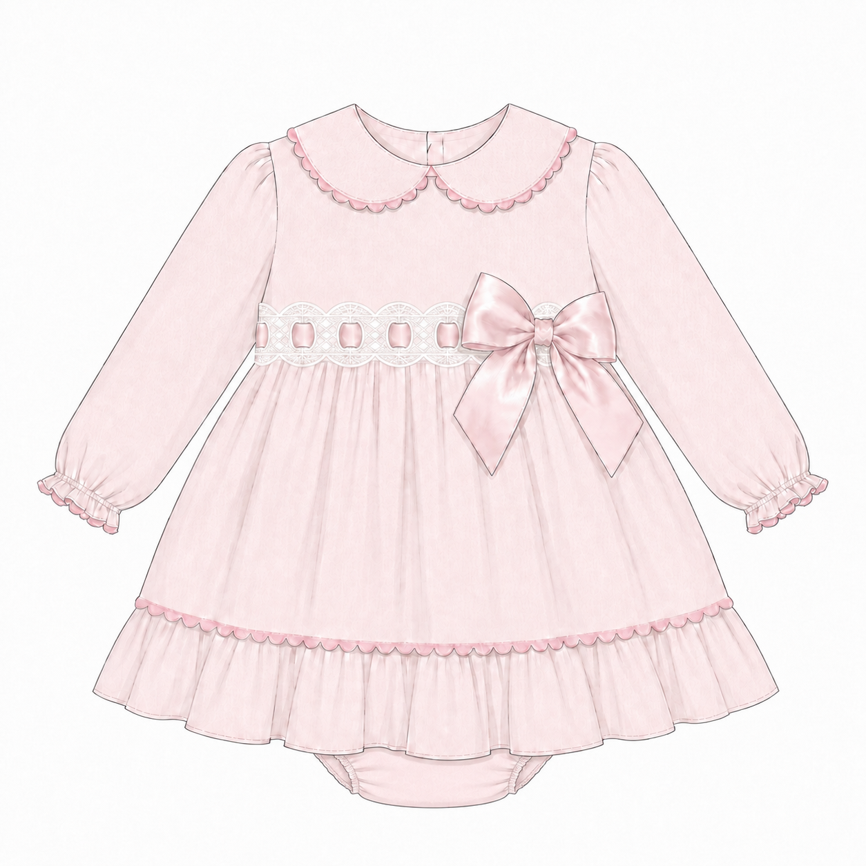 Baby Girls Pale Pink Lace Waist Dress and Pants Set