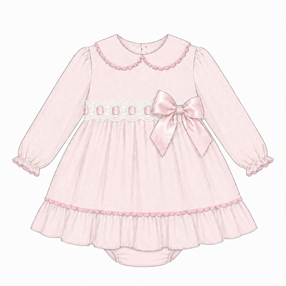 Baby Girls Pale Pink Lace Waist Dress and Pants Set
