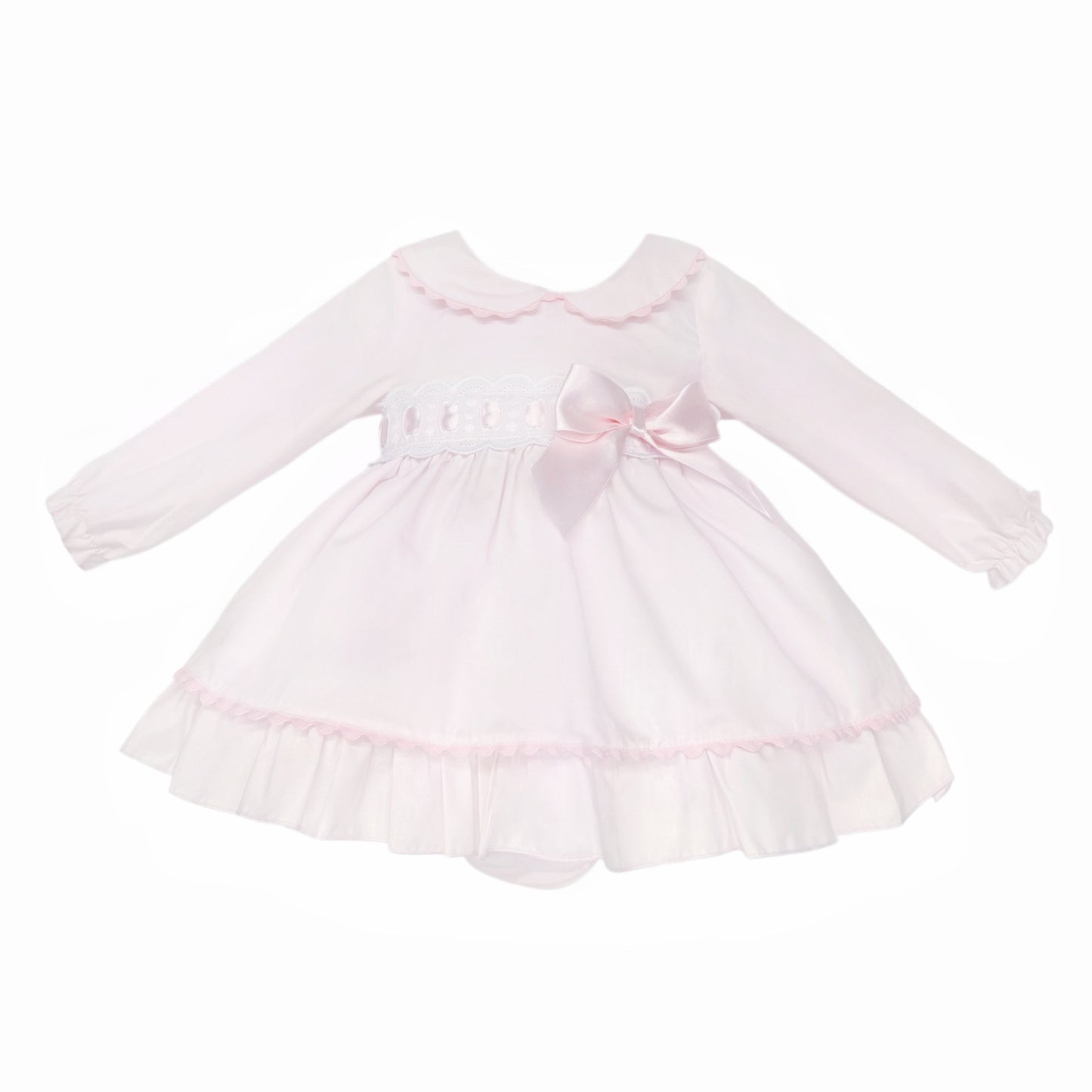 Baby Girls Pale Pink Lace Waist Dress and Pants Set, product photo front view