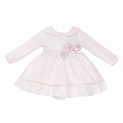 Baby Girls Pale Pink Lace Waist Dress and Pants Set, product photo front view