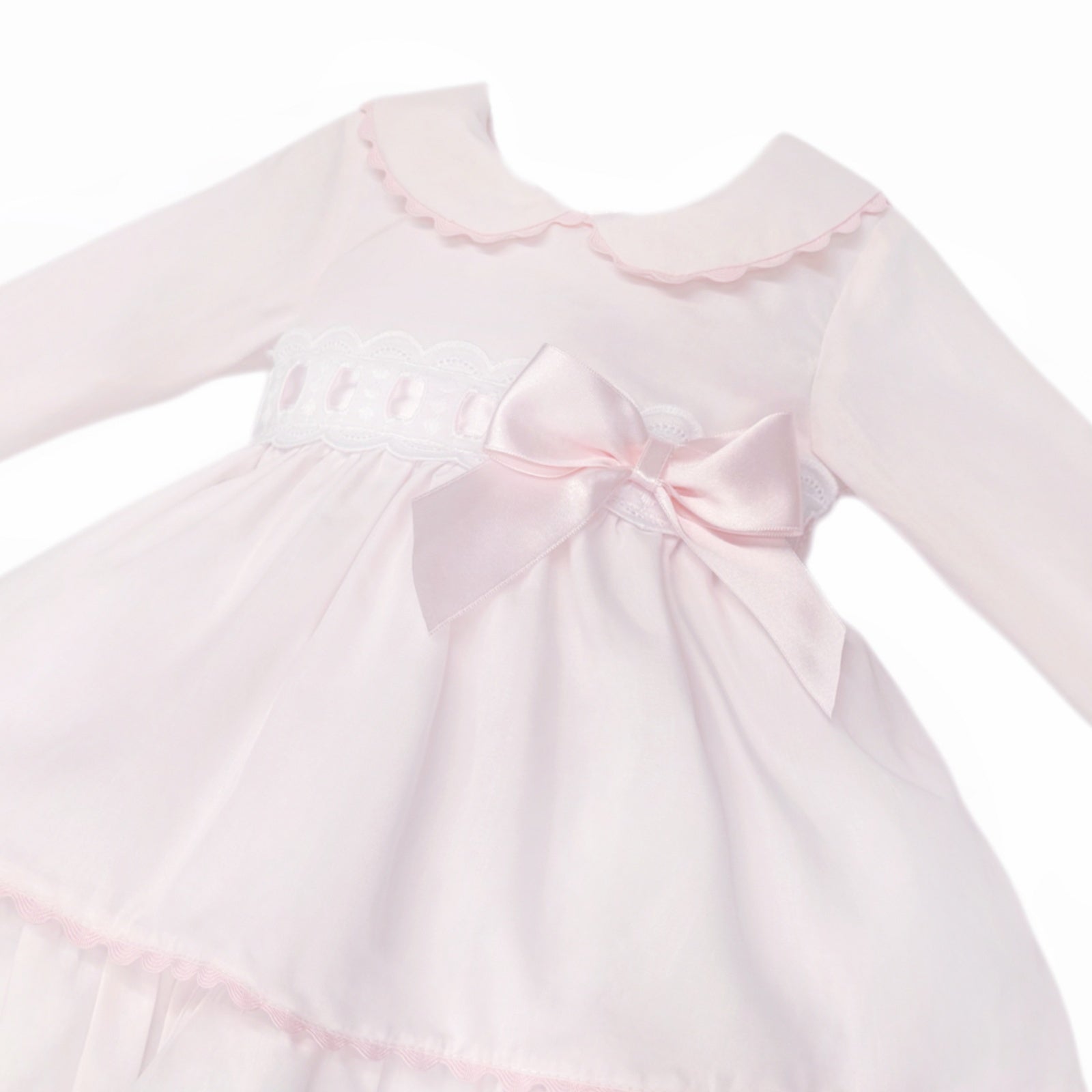 Baby Girls Pale Pink Lace Waist Dress and Pants Set, product detail view
