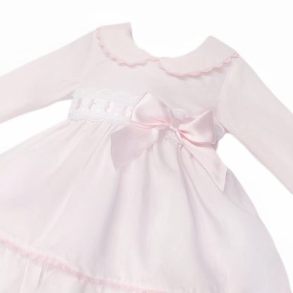 Baby Girls Pale Pink Lace Waist Dress and Pants Set, product detail view