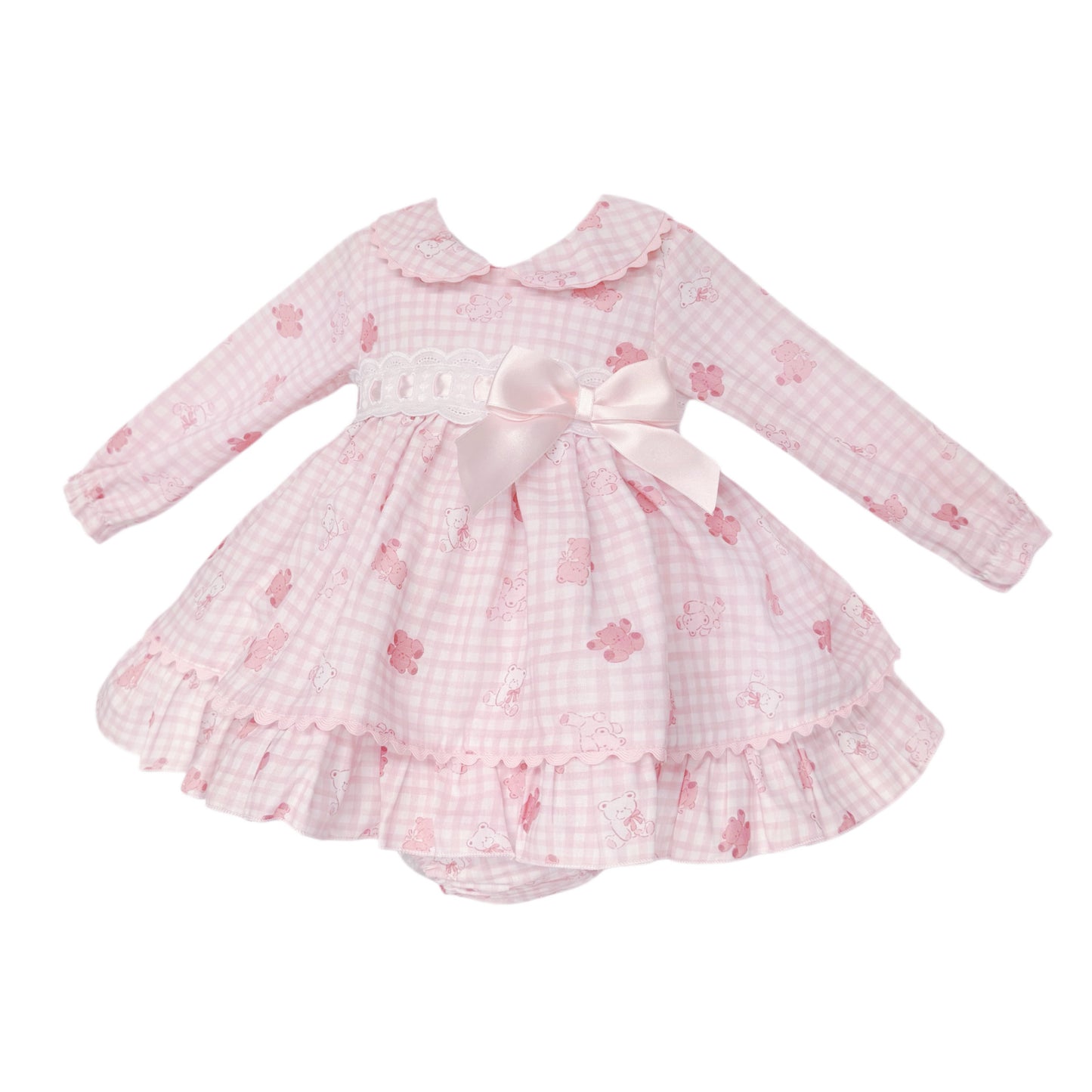 Baby Girls Pink Gingham Teddy Print Dress and Pants, alternate view 1