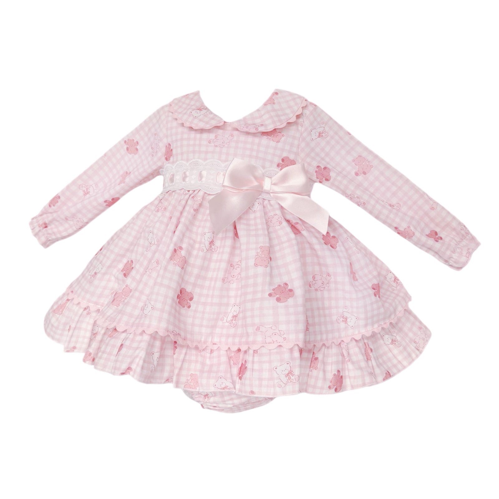 Baby Girls Pink Gingham Teddy Print Dress and Pants, alternate view 1