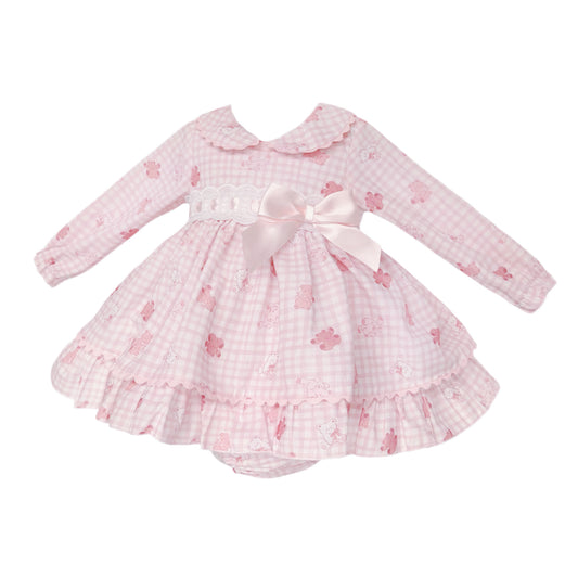 Baby Girls Pink Gingham Teddy Print Dress and Pants, alternate view 1