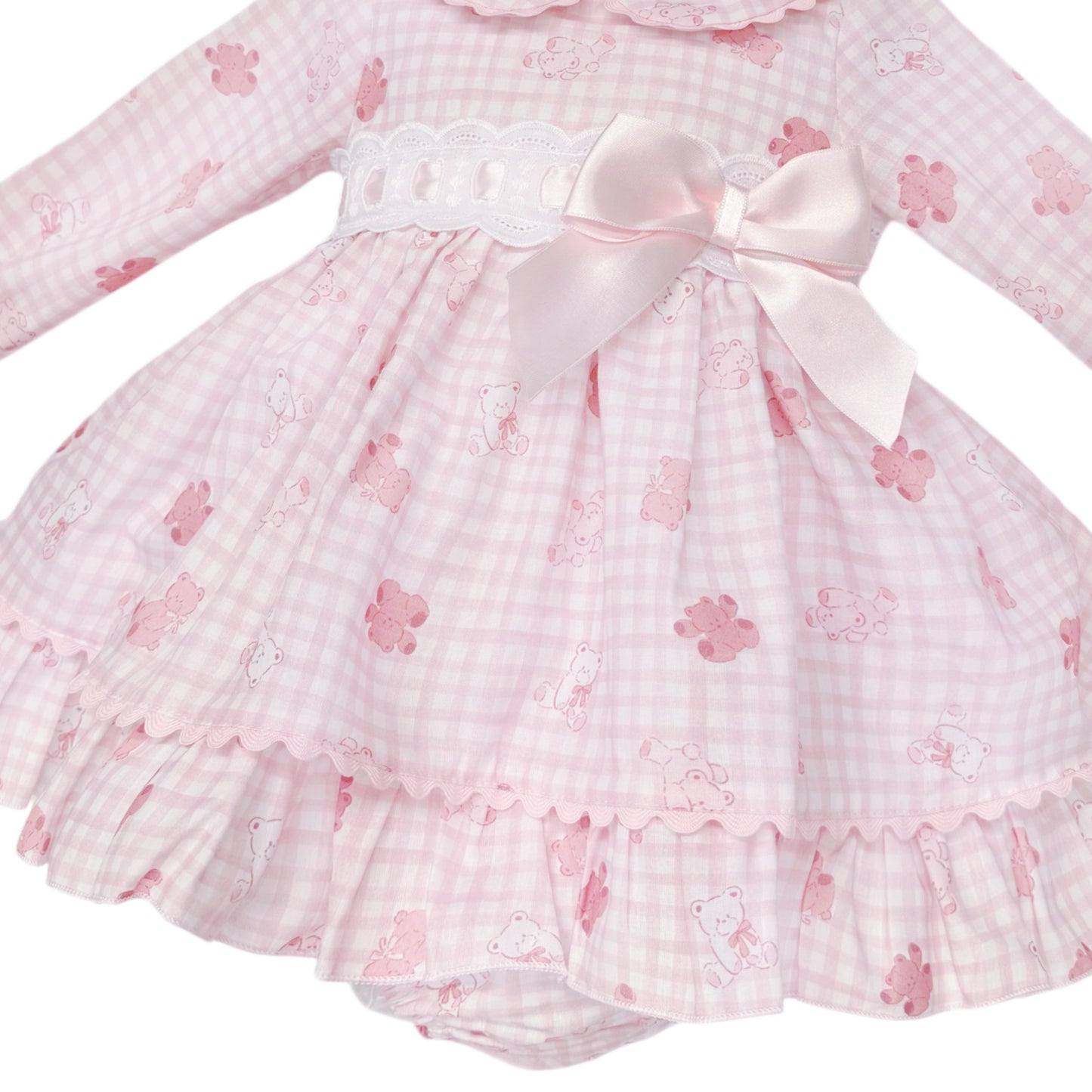 Baby Girls Pink Gingham Teddy Print Dress and Pants, alternate view 2