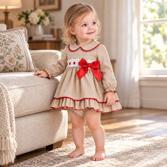 Baby Girls Grey Red Bow Dress and Pants Set