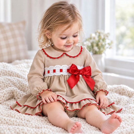 Baby Girls Grey Red Bow Dress and Pants Set