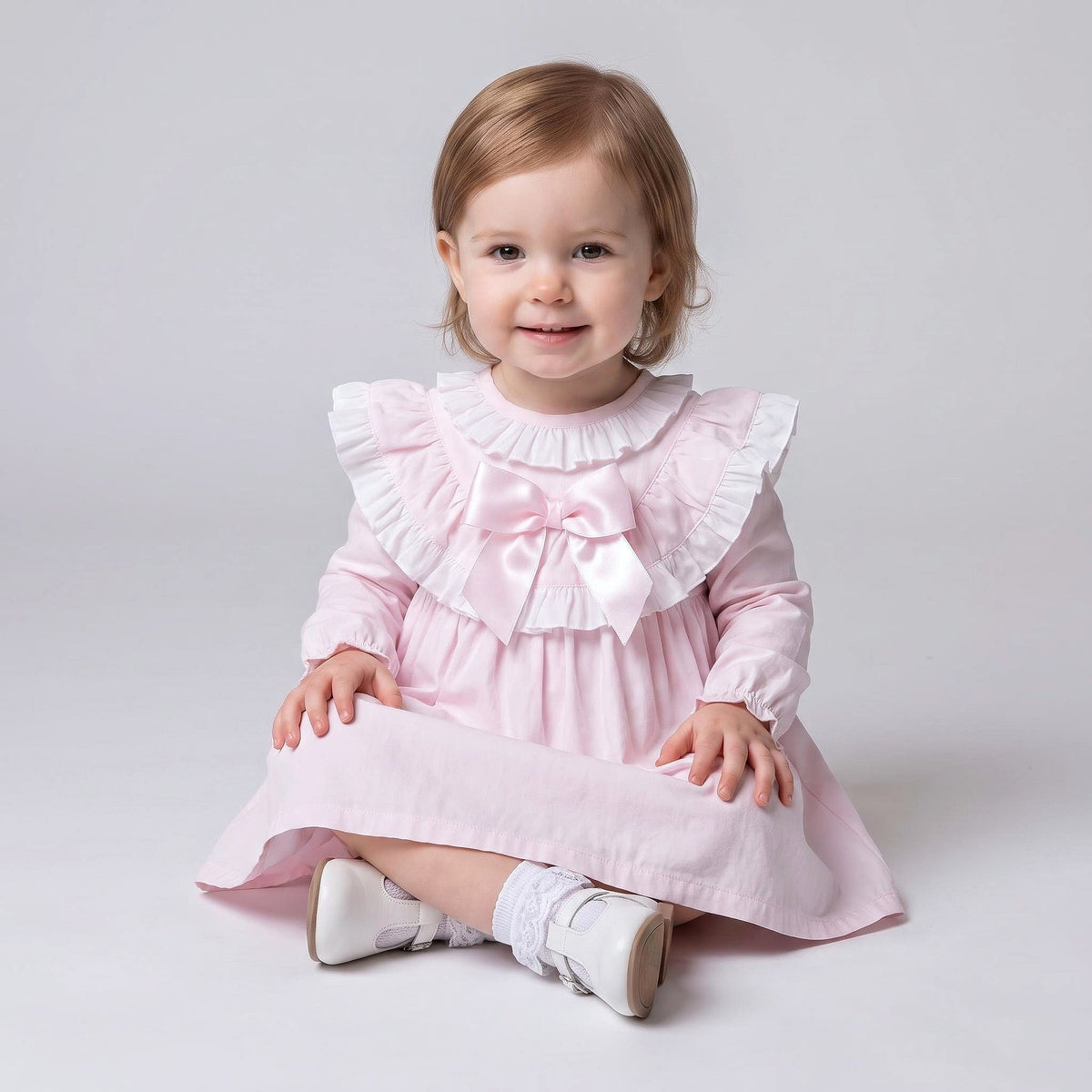 Baby Girls Pale Pink Layered Ruffle Dress and Pants