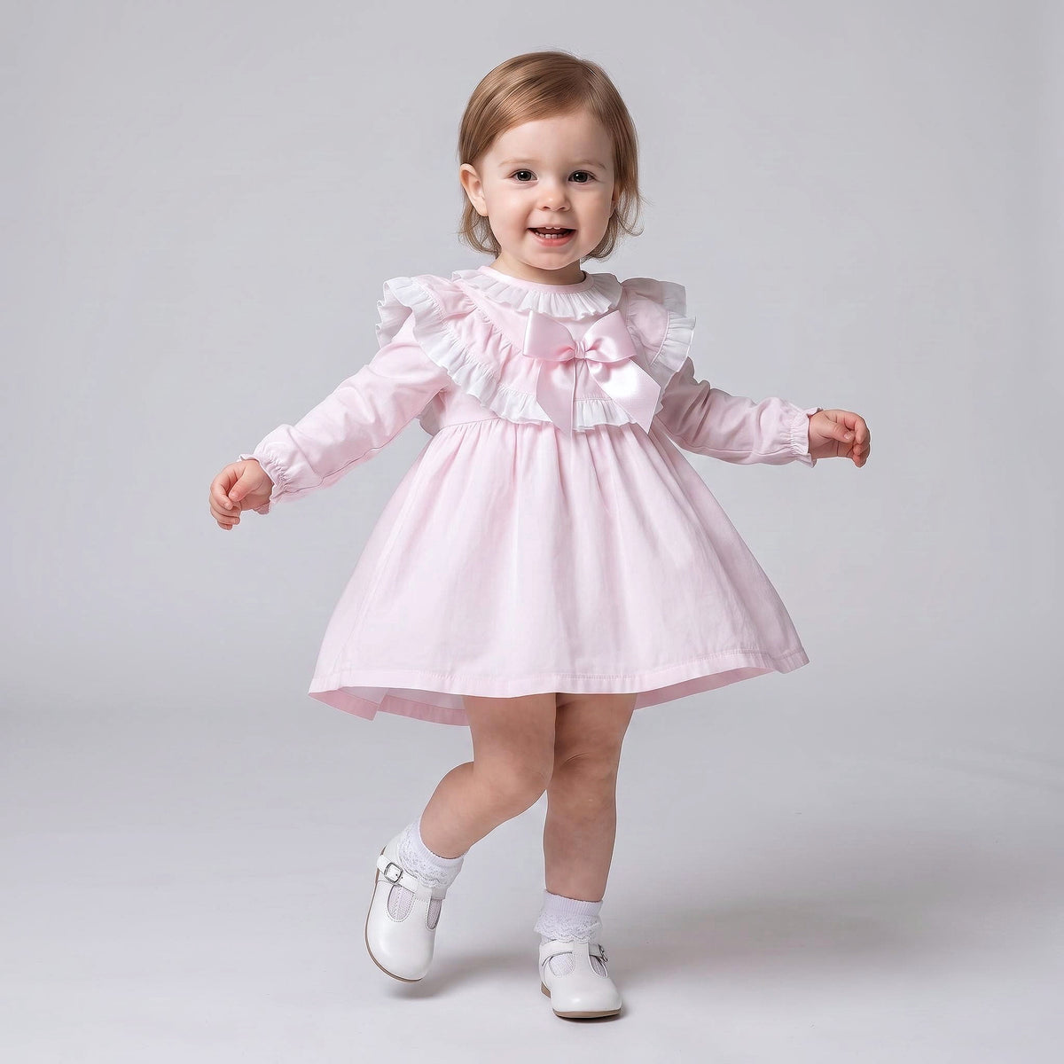 Baby Girls Pale Pink Layered Ruffle Dress and Pants