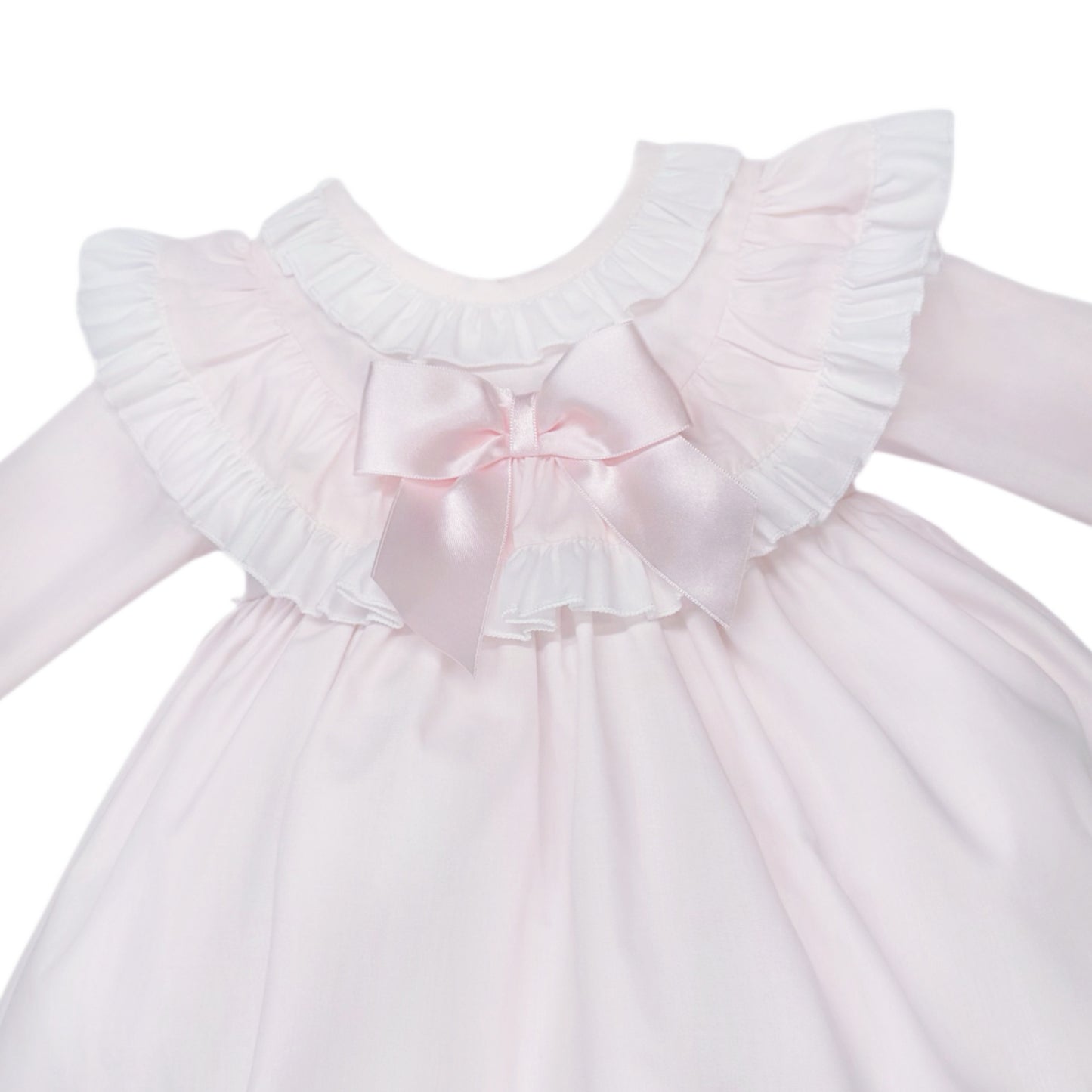 Baby Girls Pale Pink Layered Ruffle Dress and Pants, detail view
