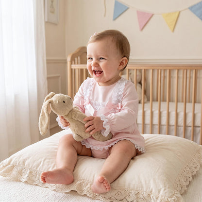 Baby Girls Pale Pink Lace Trim Dress and Pants