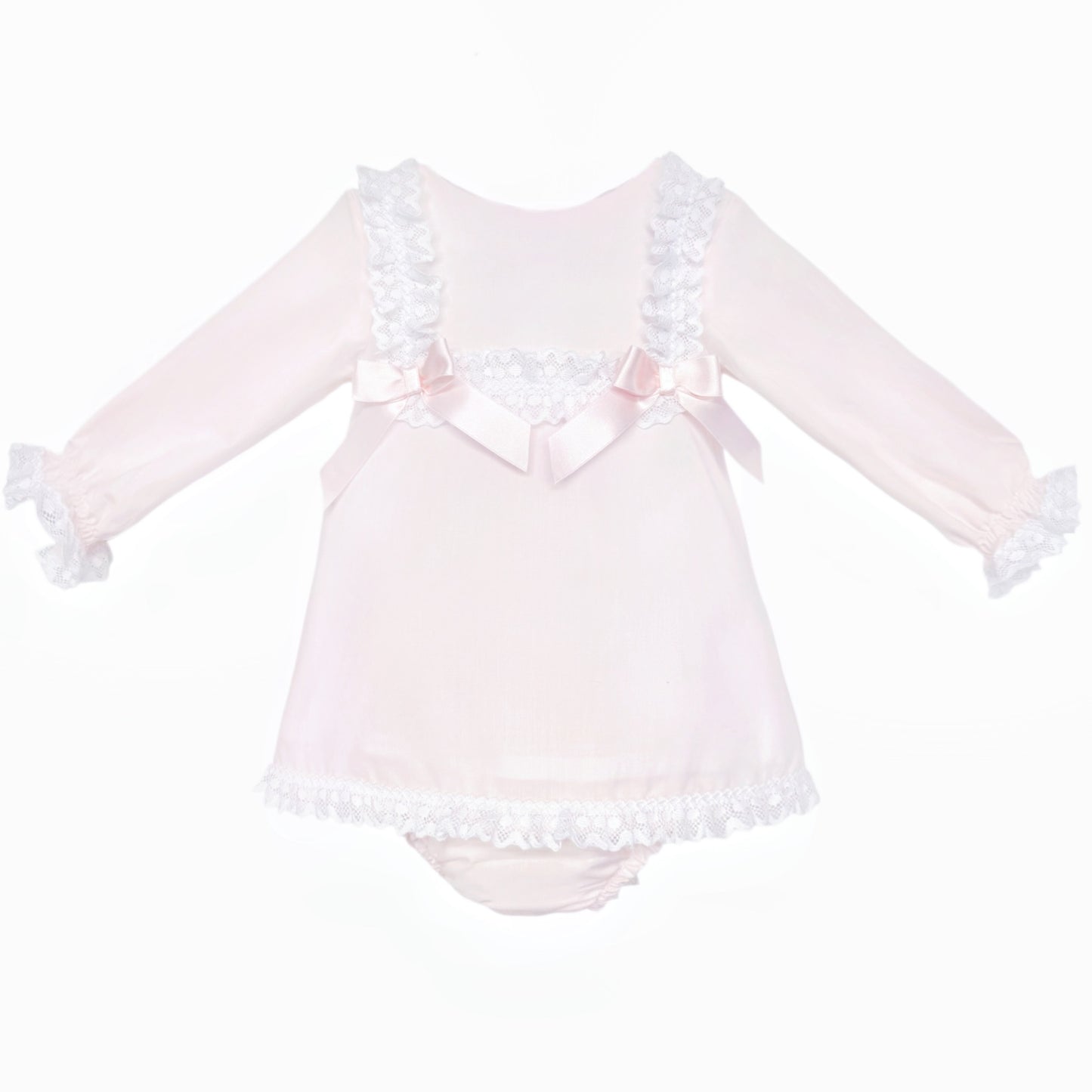 Baby Girls Pale Pink Lace Trim Dress and Pants