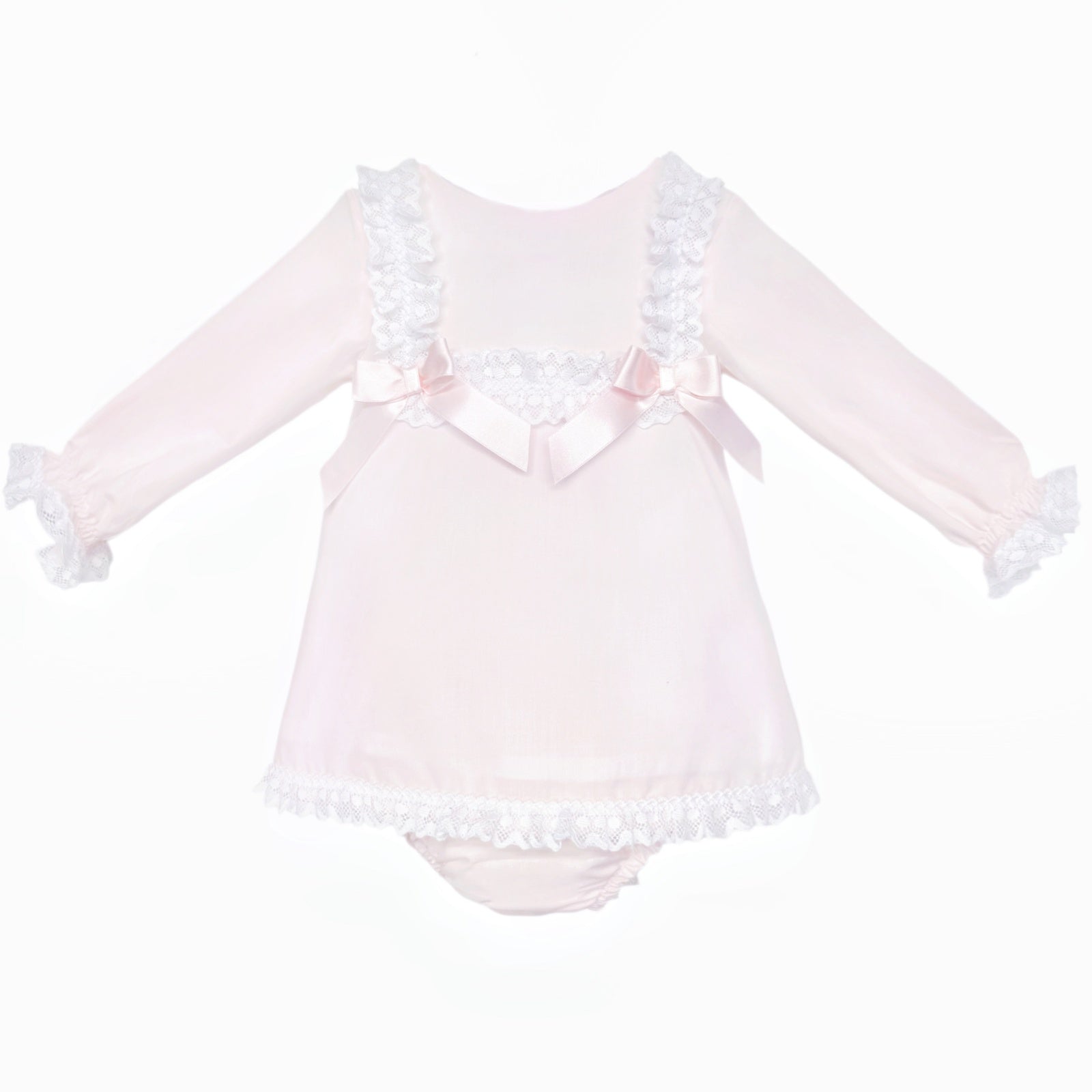 Baby Girls Pale Pink Lace Trim Dress and Pants