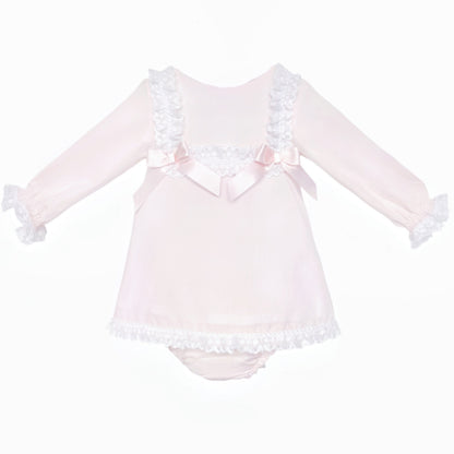 Baby Girls Pale Pink Lace Trim Dress and Pants