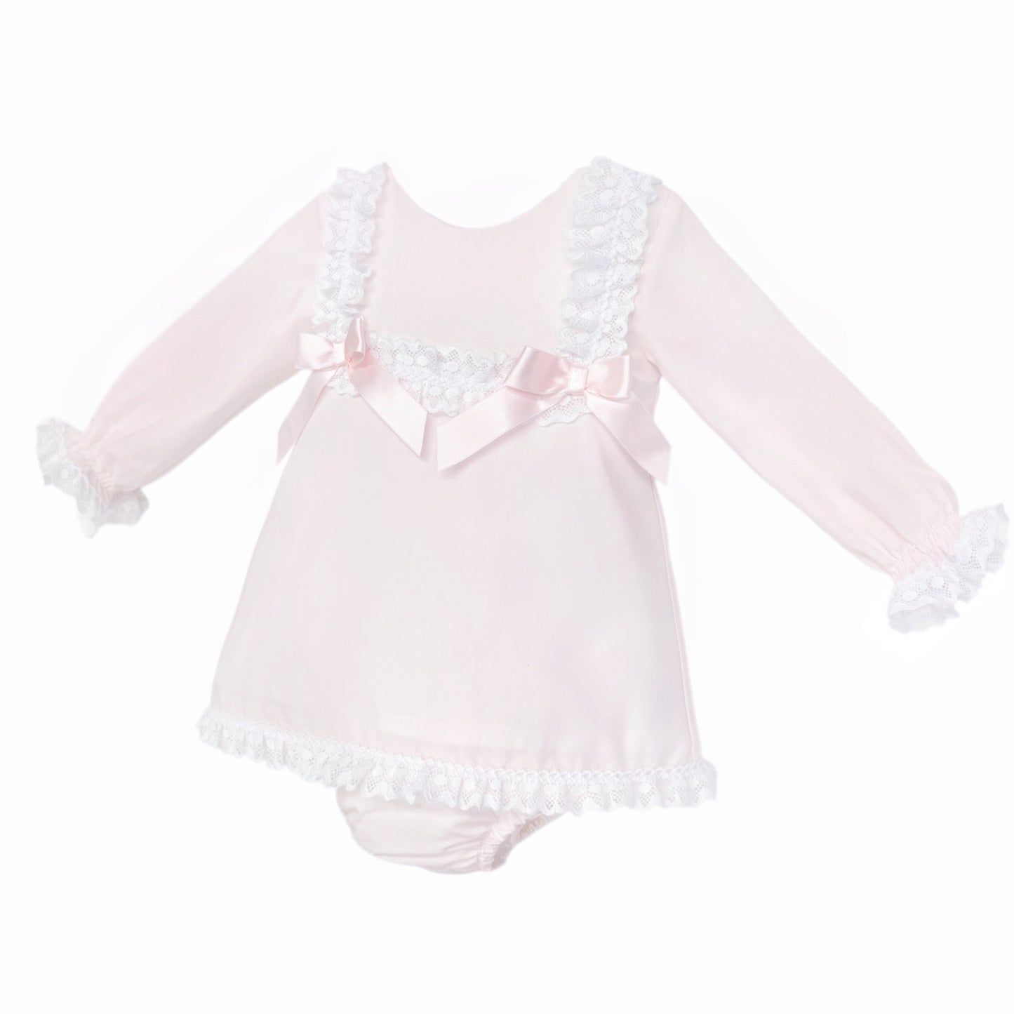 Baby Girls Pale Pink Lace Trim Dress and Pants, alternate view 1
