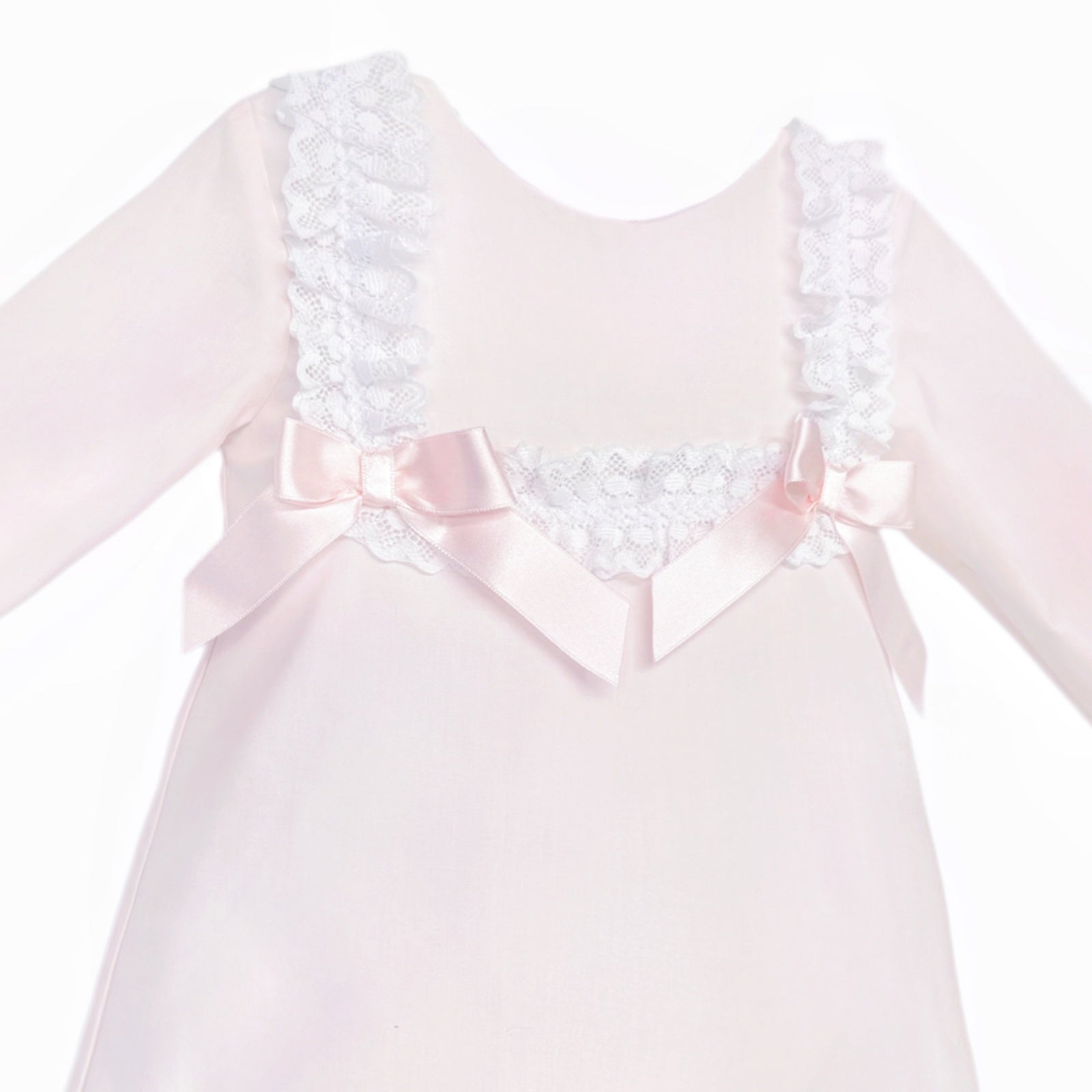 Baby Girls Pale Pink Lace Trim Dress and Pants, detail view