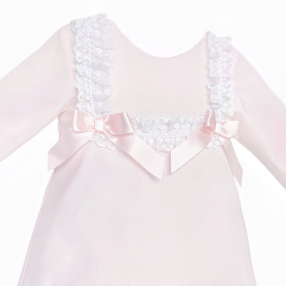 Baby Girls Pale Pink Lace Trim Dress and Pants, detail view