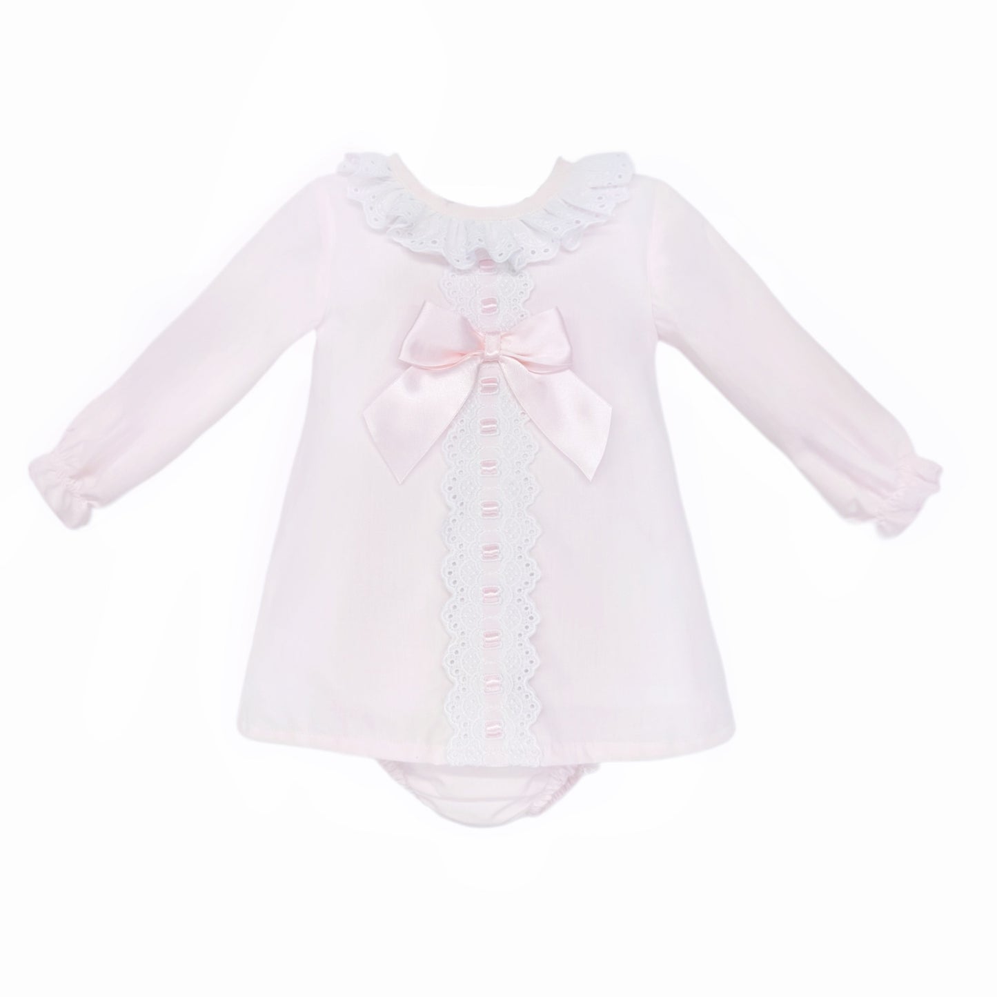 Baby Girls Pale Pink Broderie Panel Dress and Pants