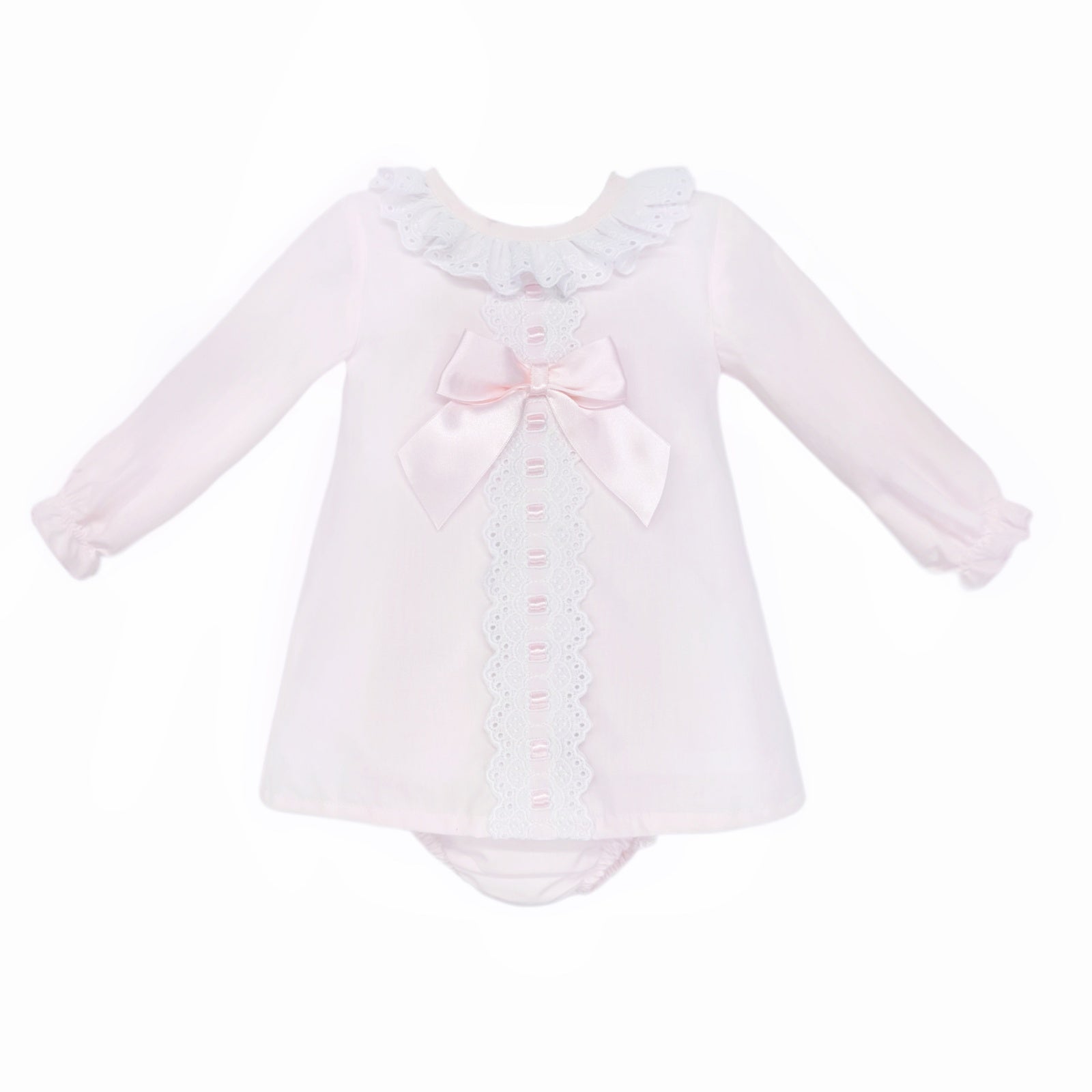 Baby Girls Pale Pink Broderie Panel Dress and Pants