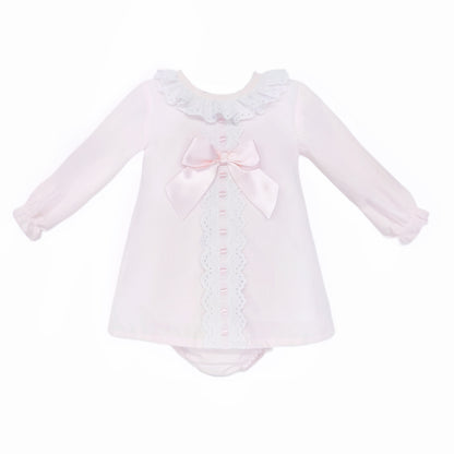 Baby Girls Pale Pink Broderie Panel Dress and Pants