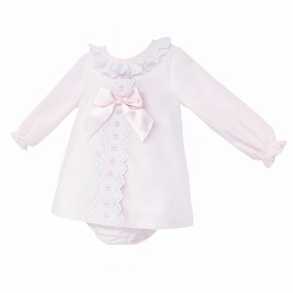 Baby Girls Pale Pink Broderie Panel Dress and Pants, alternate view 1