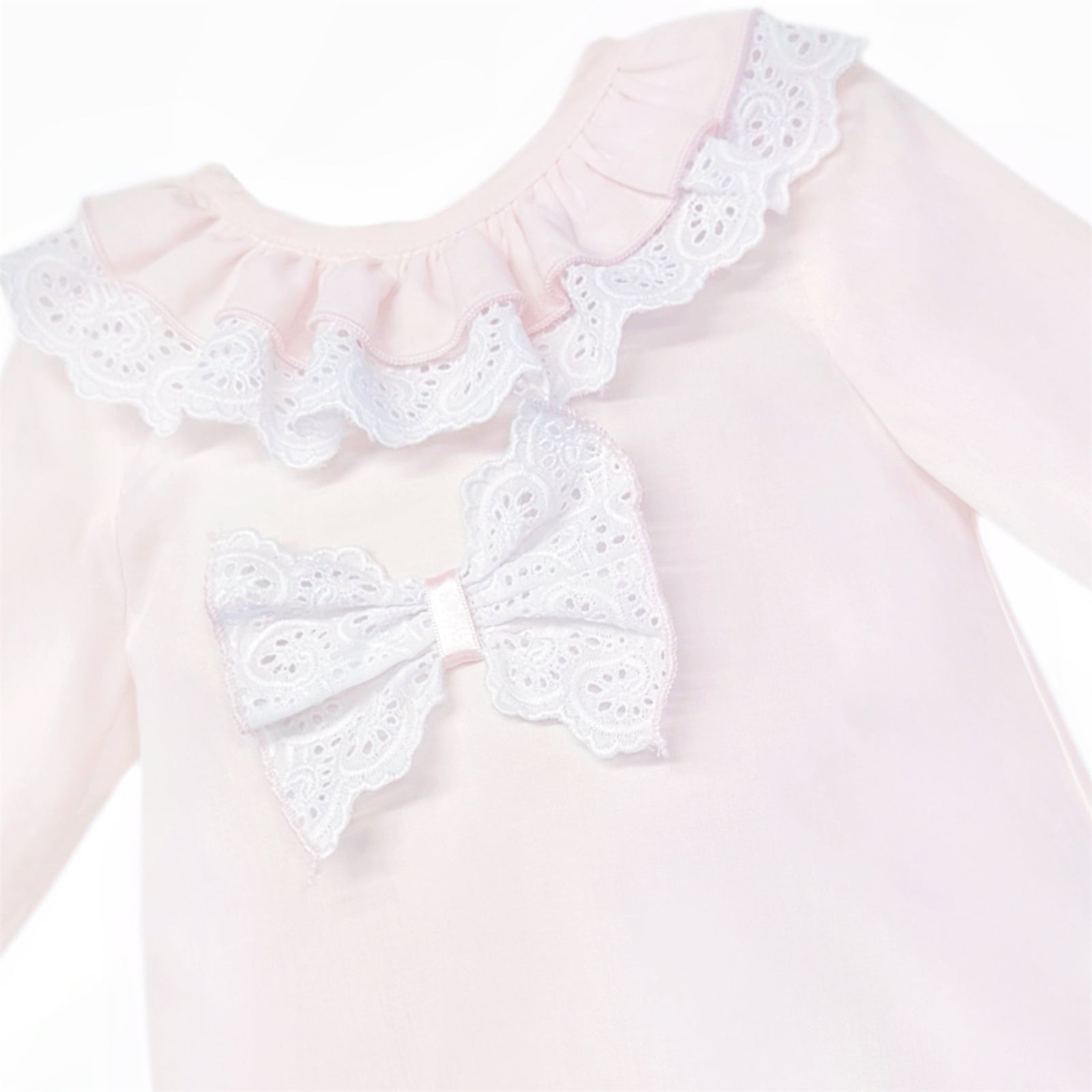 Baby Girls Pale Pink Broderie Bow Dress and Pants, detail view
