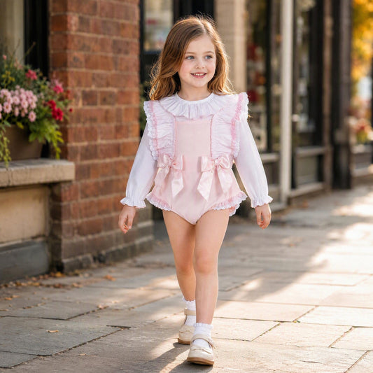 Baby Girls Pale Pink Bow Romper & Blouse Set