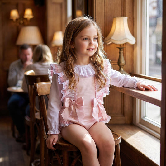 Baby Girls Pale Pink Bow Romper & Blouse Set