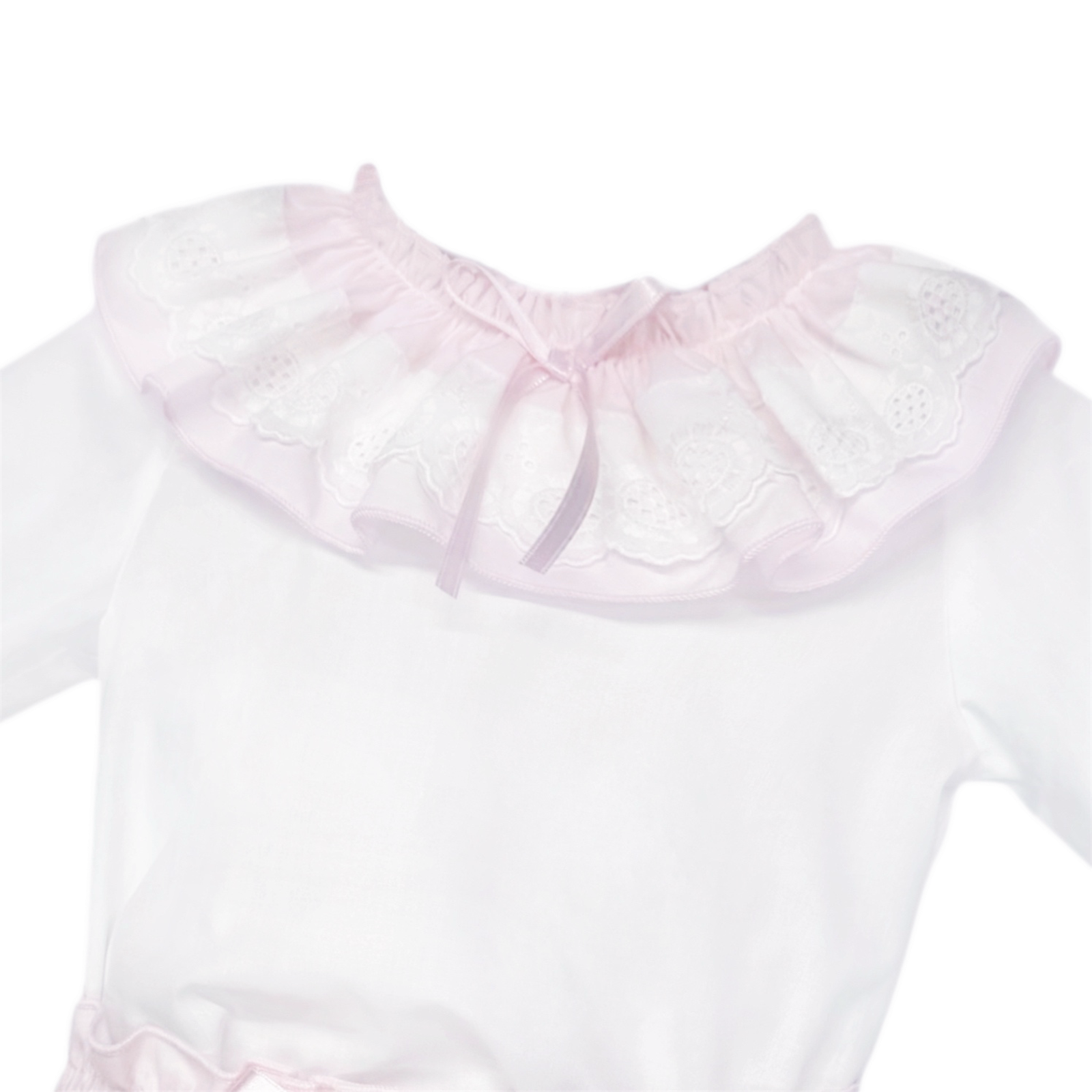 Baby Girls White Broderie Collar Top and Pink Pants, detail view
