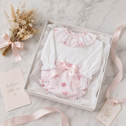 Baby Girls Pink Gingham Teddy Top and Pants Set