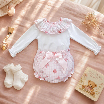 Baby Girls Pink Gingham Teddy Top and Pants Set