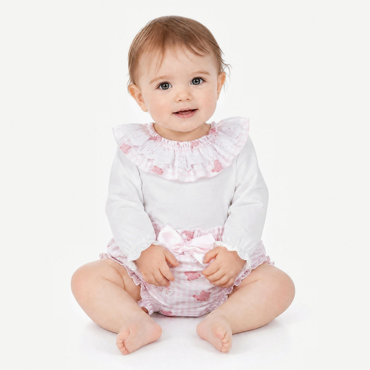 Baby Girls Pink Gingham Teddy Top and Pants Set