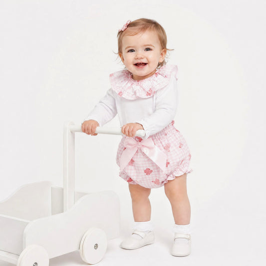 Baby Girls Pink Gingham Teddy Top and Pants Set