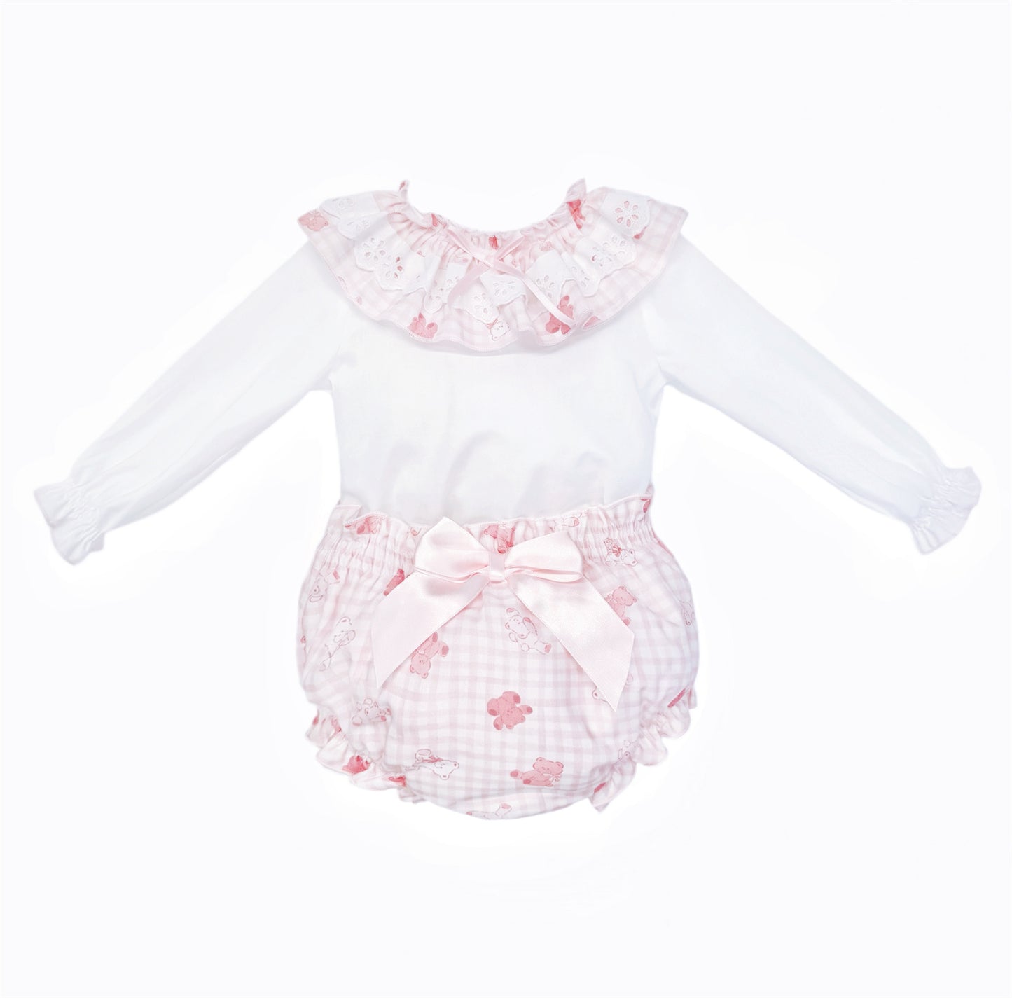 Baby Girls Pink Gingham Teddy Top and Pants Set