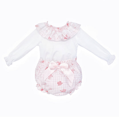 Baby Girls Pink Gingham Teddy Top and Pants Set