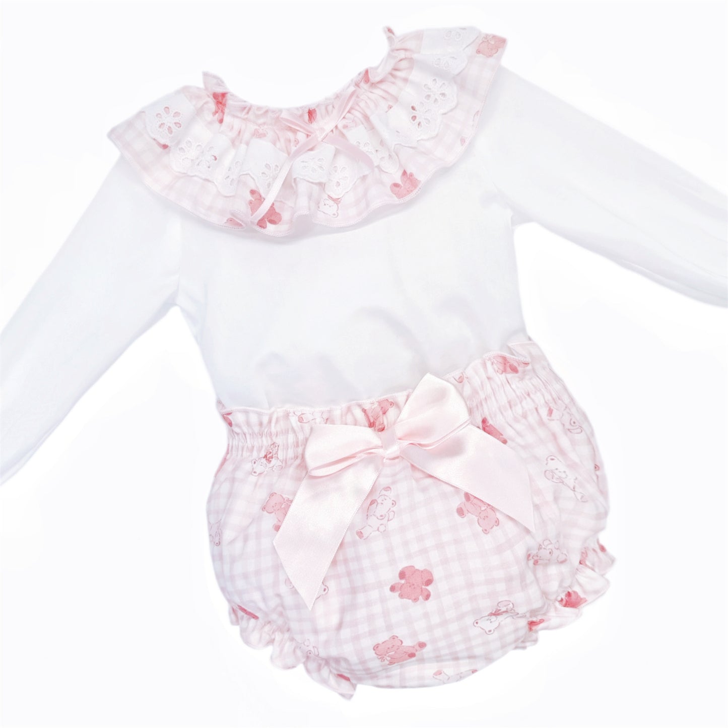 Baby Girls Pink Gingham Teddy Top and Pants Set, alternate view 1