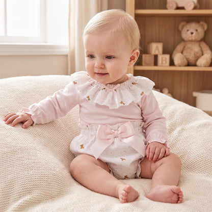 Baby Girls Pink Teddy Frill Collar Top and Pants Set