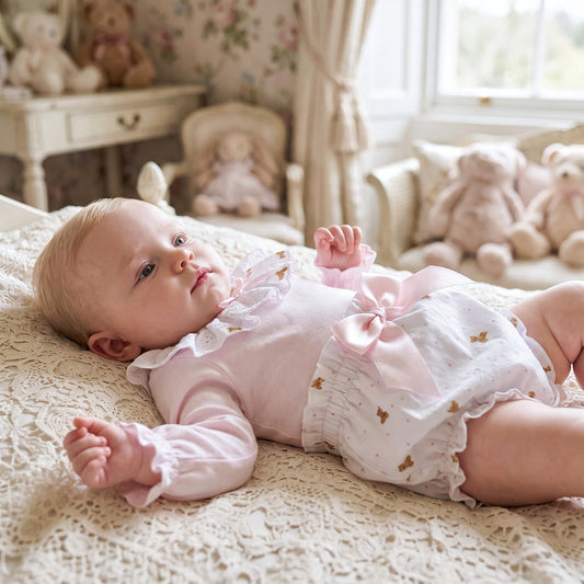 Baby Girls Pink Teddy Frill Collar Top and Pants Set