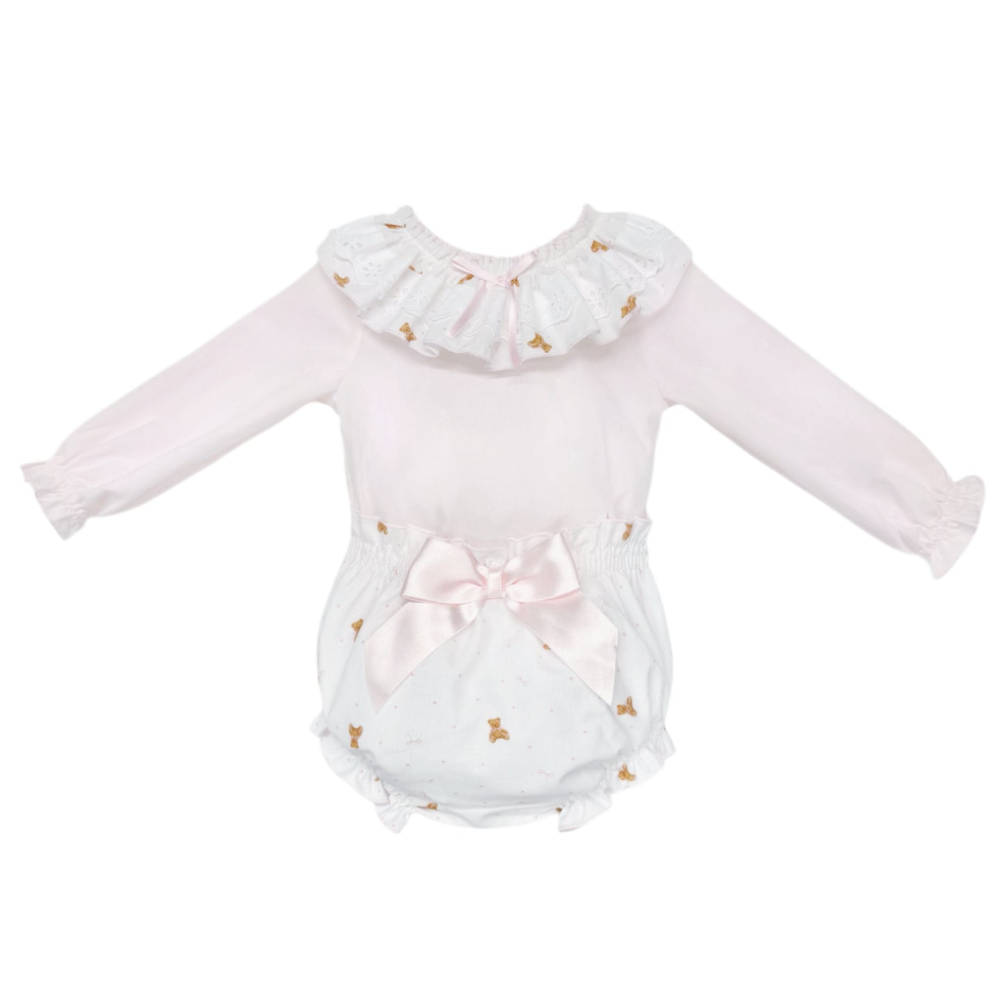 Baby Girls Pink Teddy Frill Collar Top and Pants Set