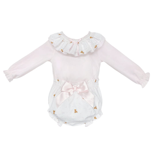 Baby Girls Pink Teddy Frill Collar Top and Pants Set