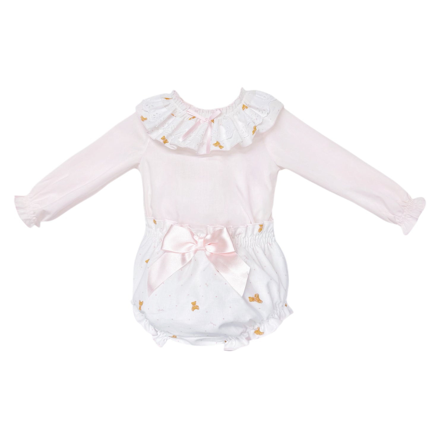 Baby Girls Pink Teddy Frill Collar Top and Pants Set, alternate view 1