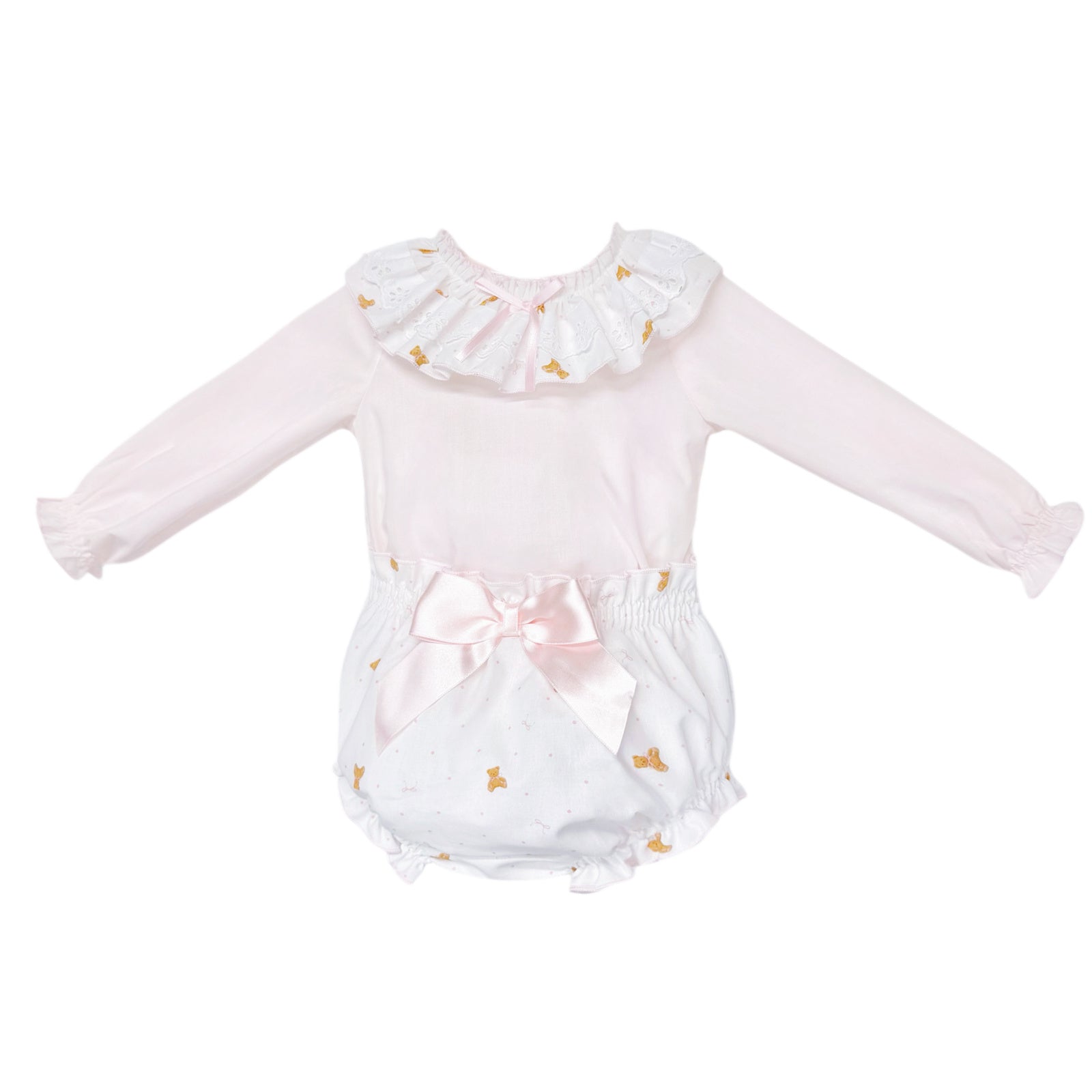 Baby Girls Pink Teddy Frill Collar Top and Pants Set, alternate view 1