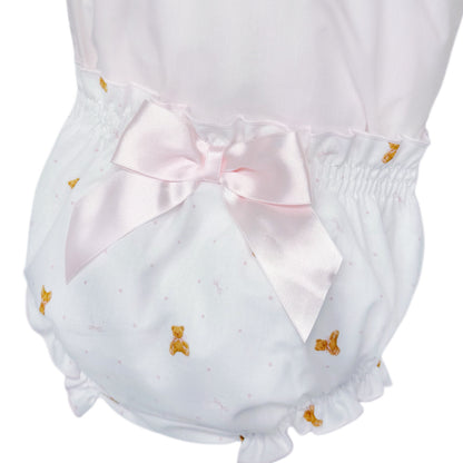 Baby Girls Pink Teddy Frill Collar Top and Pants Set, detail view