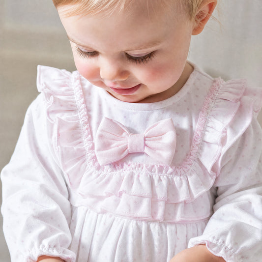 Baby Girls Pale Pink Spot Ruffle Dress and Pants
