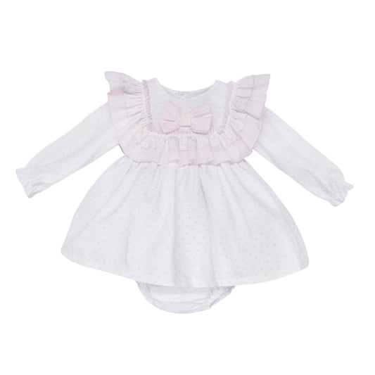 Baby Girls Pale Pink Spot Ruffle Dress and Pants