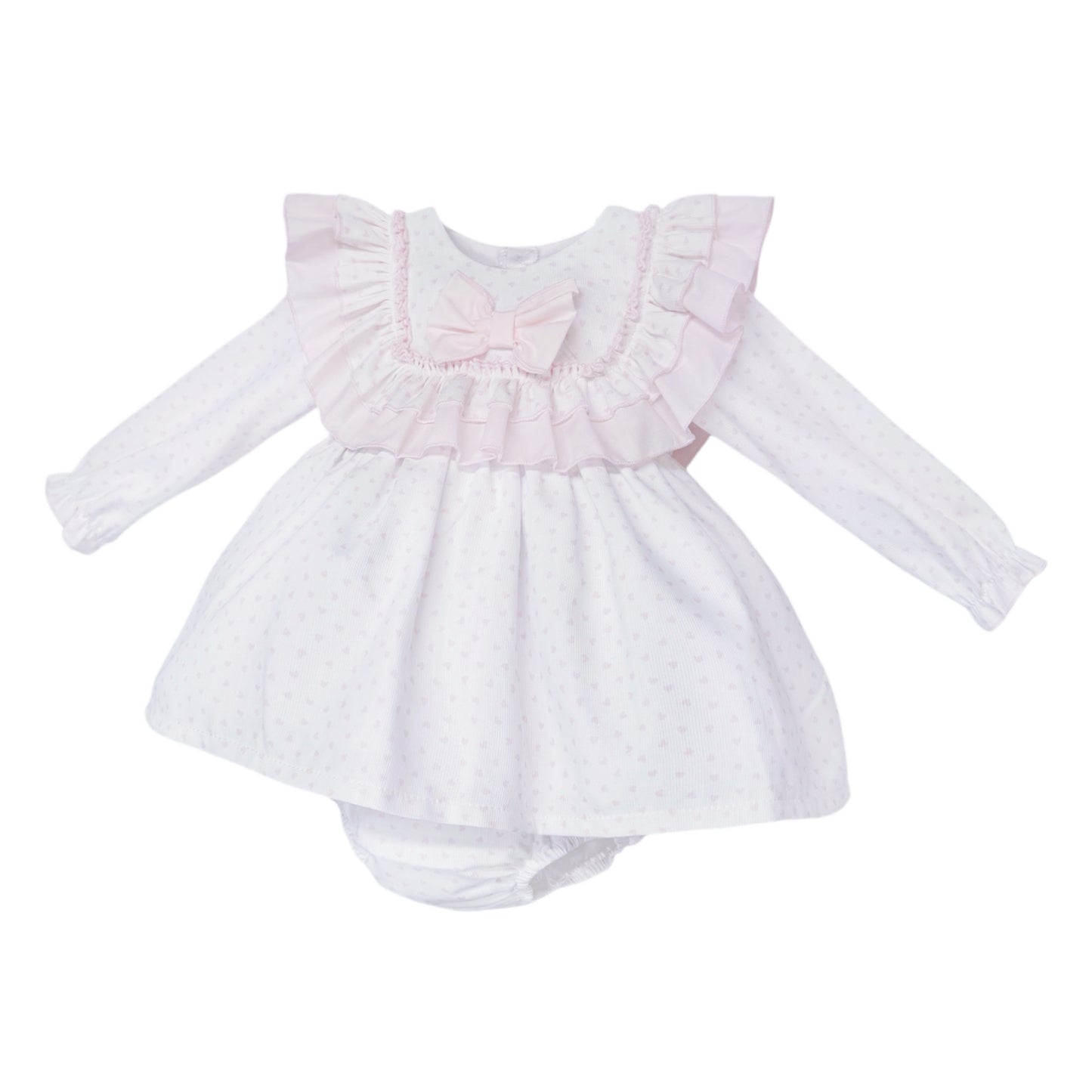 Baby Girls Pale Pink Spot Ruffle Dress and Pants, alternate view 1