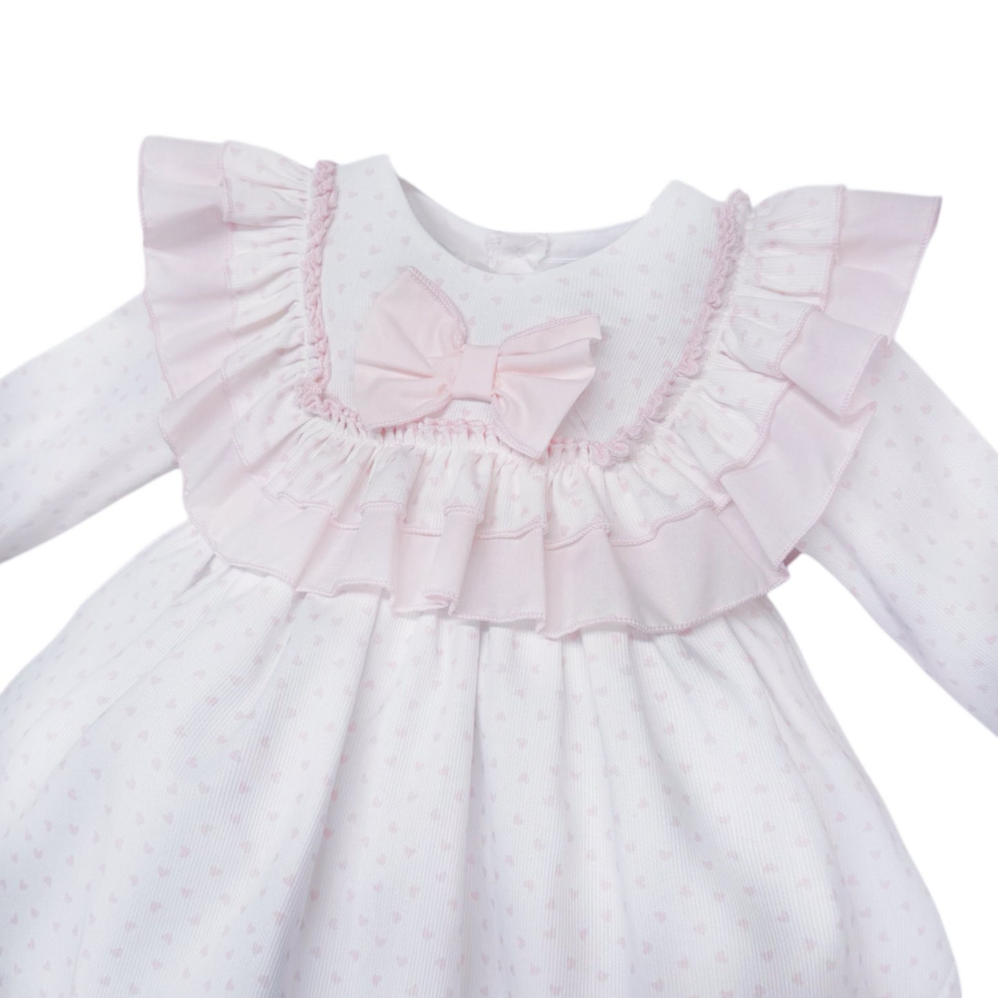 Baby Girls Pale Pink Spot Ruffle Dress and Pants, detail view